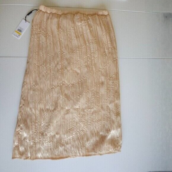 Calvin Klein Skirt Womens M Metallic Gold Shimmery Crinkle Pleated Midi Pull On - Picture 13 of 15